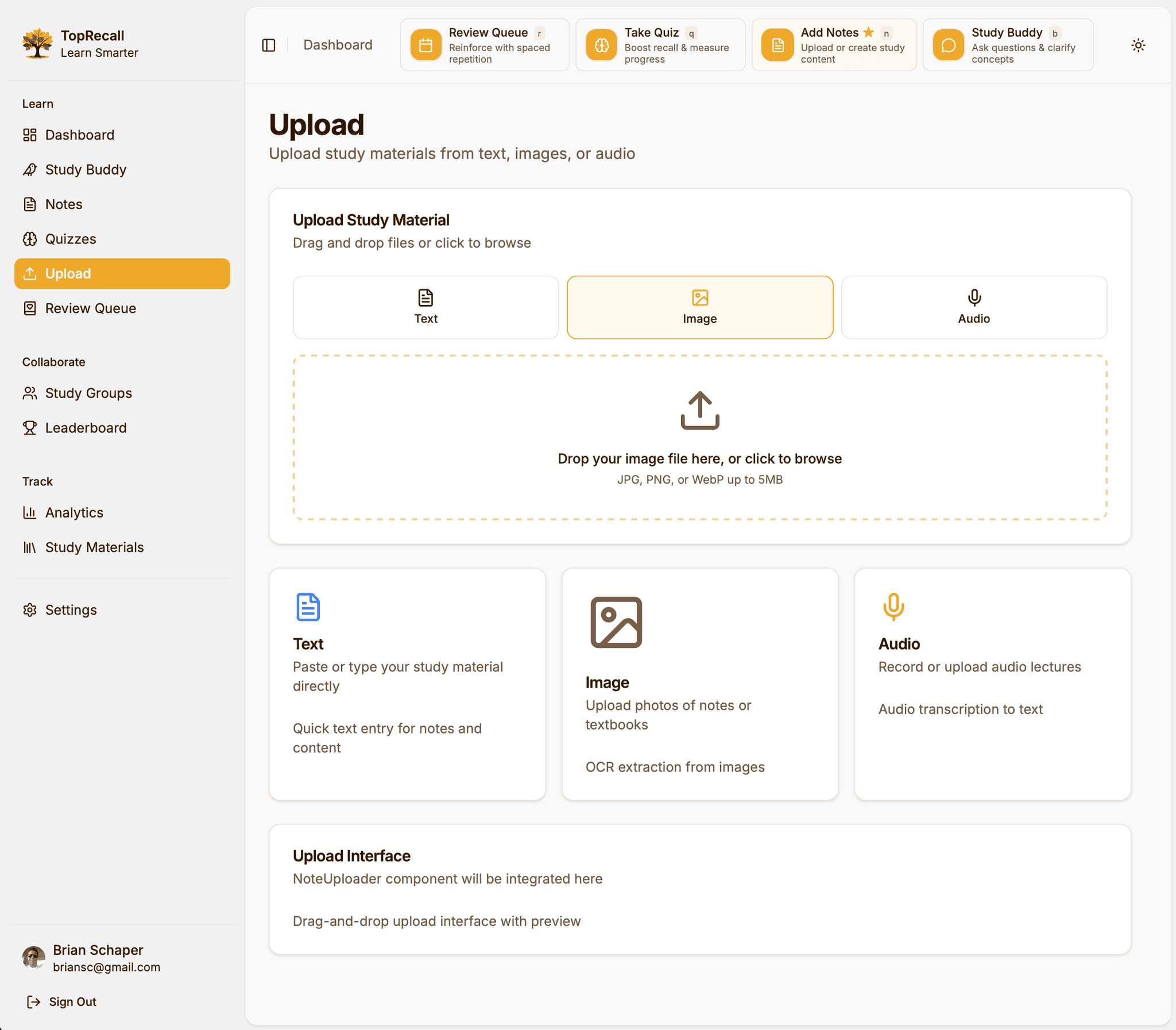TopRecall homepage screenshot