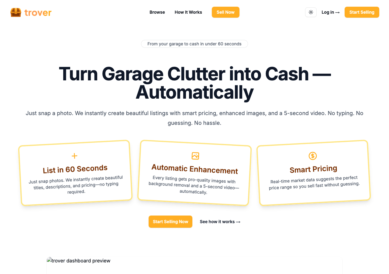 Trover homepage screenshot